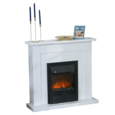 HOMCOM Chimenea Eléctrica Calor Temporizador Termostato Luz Regulable en 5 Niveles Efecto Llama Realista 102x30x95 cm Blanco