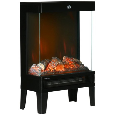 HOMCOM Chimenea Eléctrica 1000W/2000W con Llama LED Ajustable 40,5x20x62cm Negro