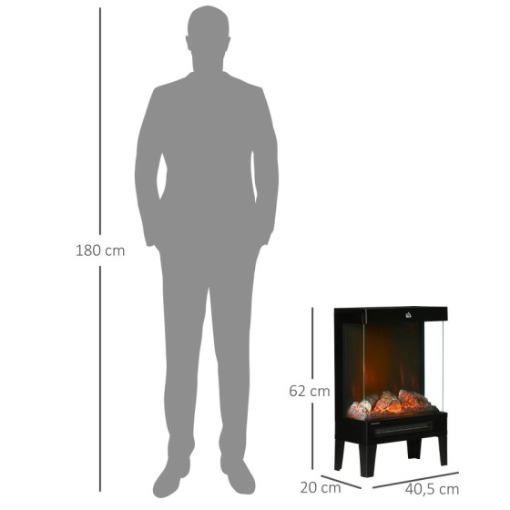 HOMCOM Chimenea Eléctrica 1000W/2000W con Llama LED Ajustable 40,5x20x