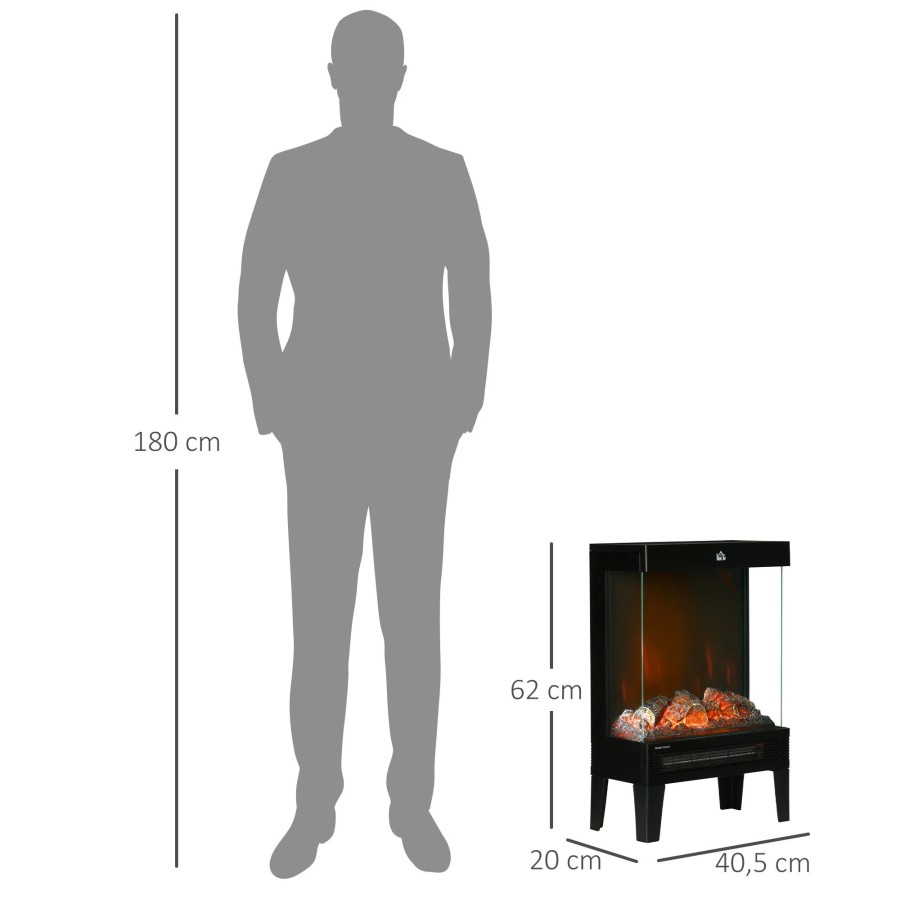 HOMCOM Chimenea Eléctrica 1000W/2000W con Llama LED Ajustable 40,5x20x