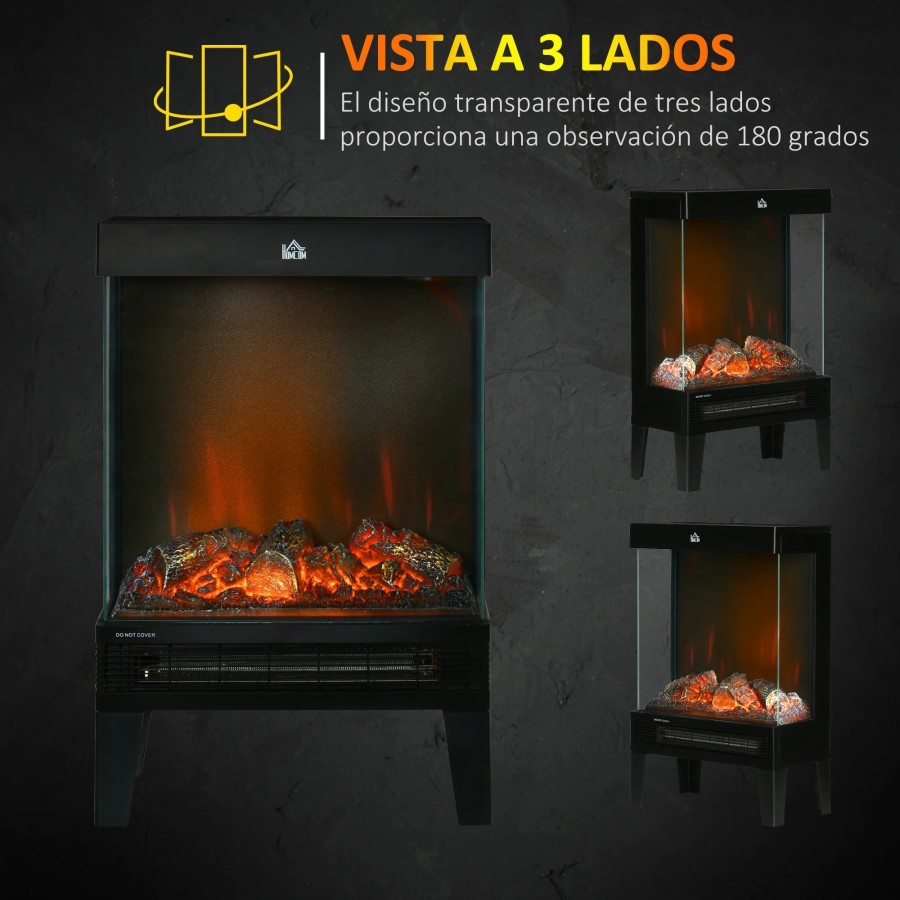 HOMCOM Chimenea Eléctrica 1000W/2000W con Llama LED Ajustable 40,5x20x