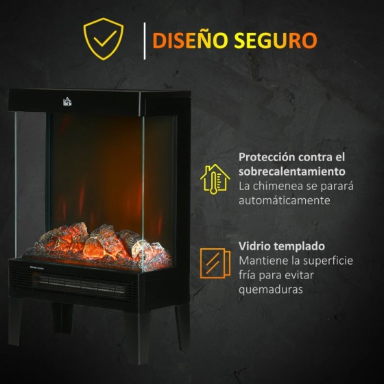 HOMCOM Chimenea Eléctrica 1000W/2000W con Llama LED Ajustable 40,5x20x