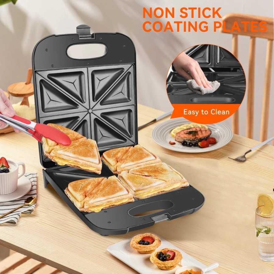 Sandwichera XXL para 4 Sándwiches, Recubrimiento Antiadherente, Calentamiento Rápido, Control Automático de Temperatura, Indicad