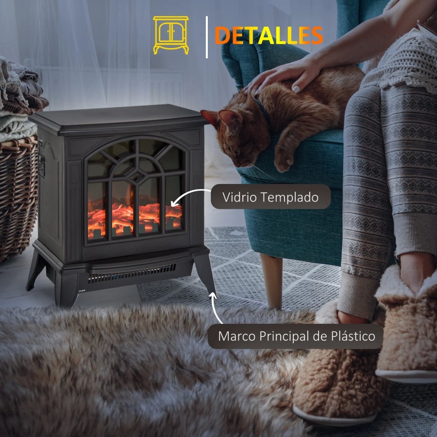 HOMCOM Chimenea Eléctrica de Pie Movible y Decorativo Calefactor Estuf