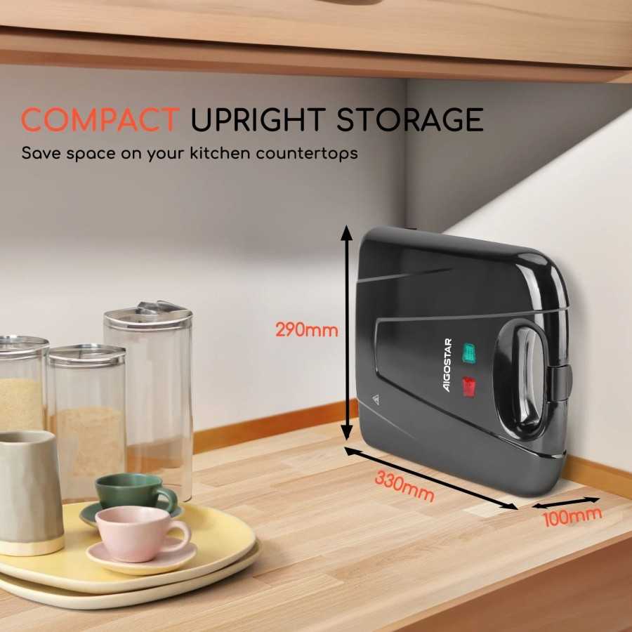 Sandwichera XXL para 4 Sándwiches, Recubrimiento Antiadherente, Calentamiento Rápido, Control Automático de Temperatura, Indicad