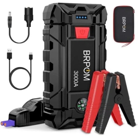 BRPOM Arrancador de Coches,3000A 26800mAh Arrancador de Baterias de Coche 12Vpara 10.0L de Gasolina o 8.0L de Diésel, Carga Rá