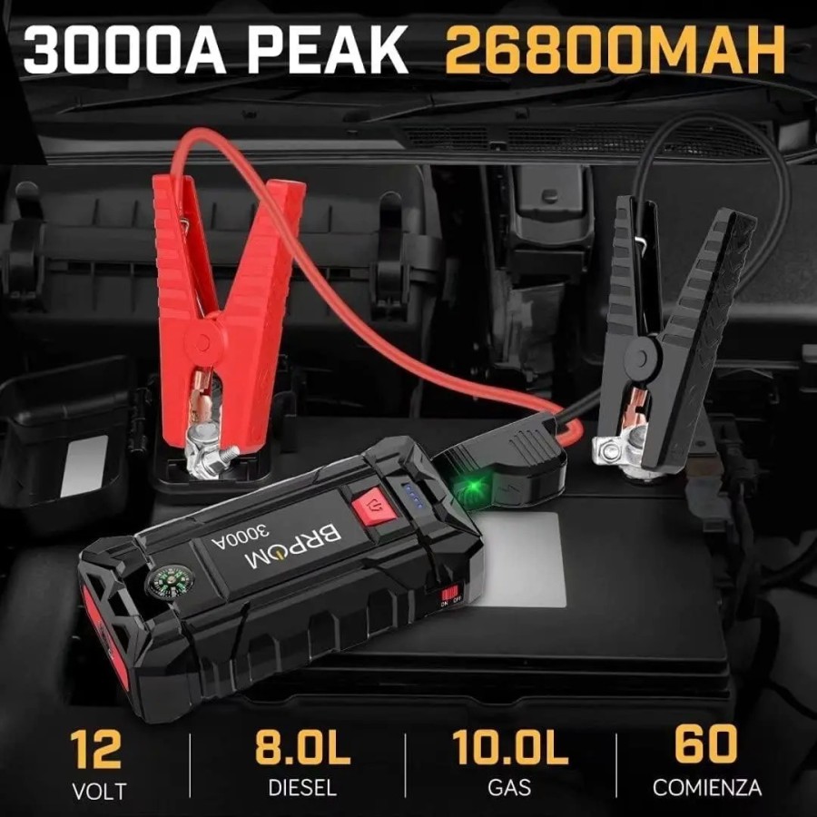 BRPOM Arrancador de Coches,3000A 26800mAh Arrancador de Baterias de Co