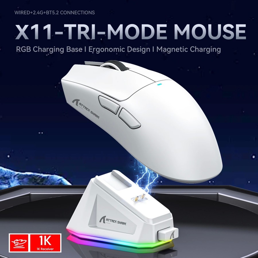 Ratón inalámbrico Attack Shark X11 Paw3311, 22000DPI, Bluetooth, tres 