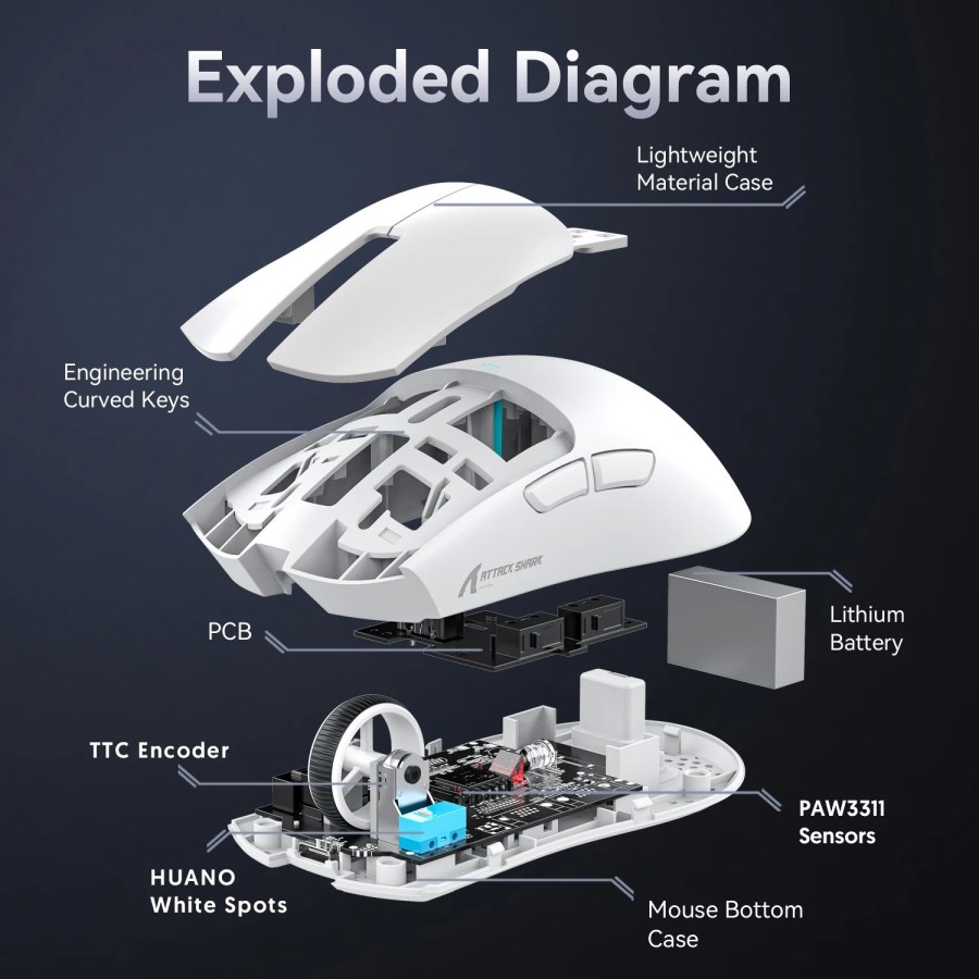 Ratón inalámbrico Attack Shark X11 Paw3311, 22000DPI, Bluetooth, tres 