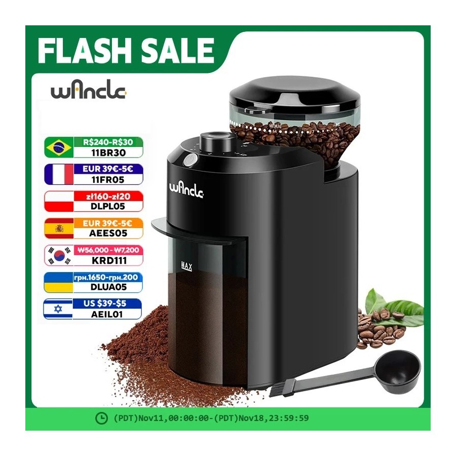 Molinillo de café eléctrico Wancle, molinillo de rebaba ajustable, mol