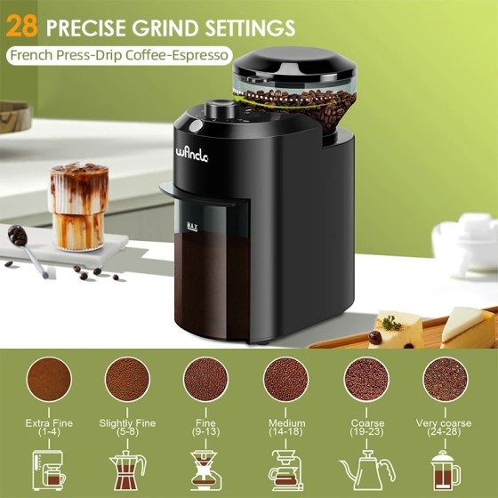 Molinillo de café eléctrico Wancle, molinillo de rebaba ajustable, mol