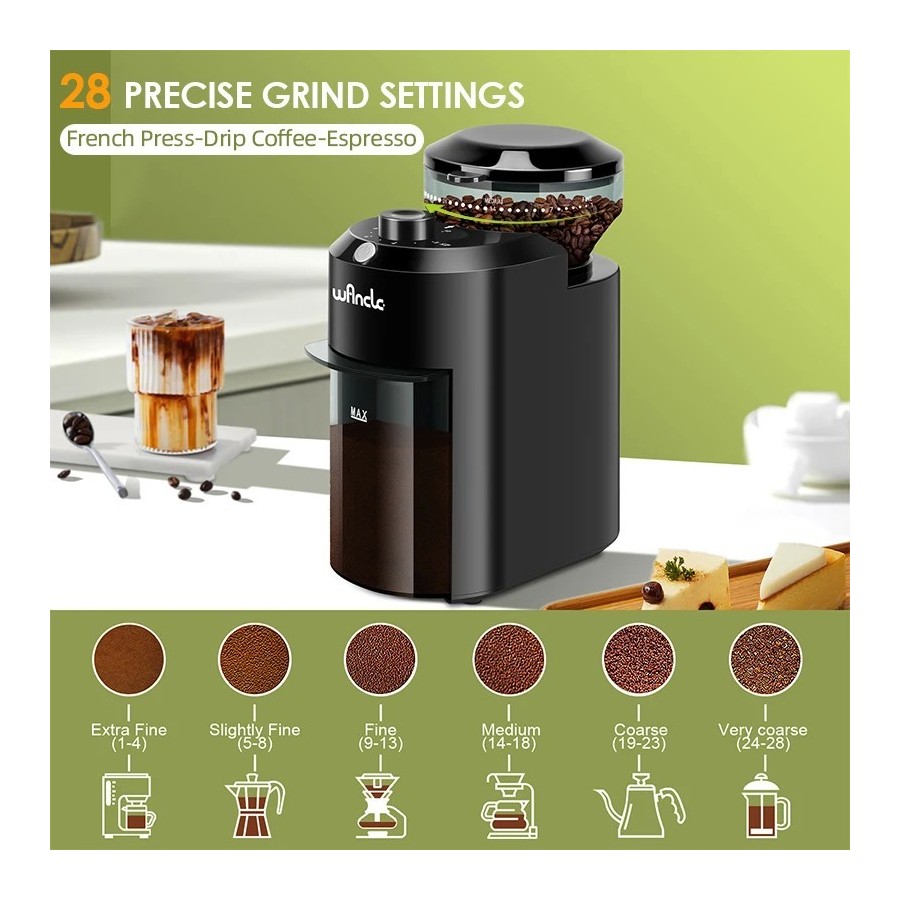 Molinillo de café eléctrico Wancle, molinillo de rebaba ajustable, mol