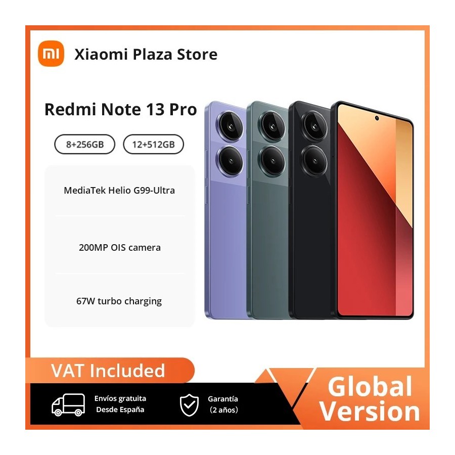 Xiaomi-smartphone Redmi Note 13 Pro, 4G, cámara de 200MP, Pantalla AMO