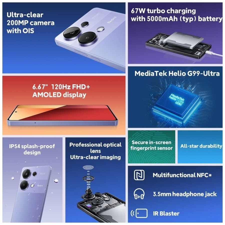 Xiaomi-smartphone Redmi Note 13 Pro, 4G, cámara de 200MP, Pantalla AMO