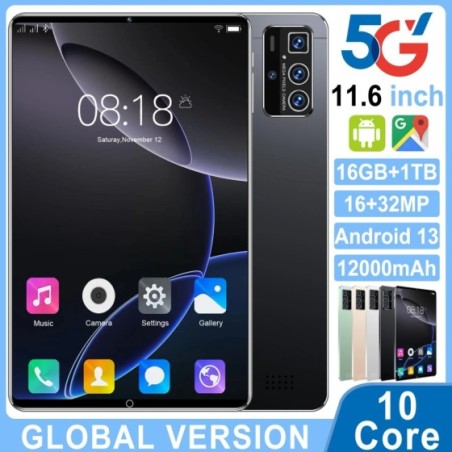 Tableta de 2024 pulgadas HD, 4K, Android 13, 16GB + 1T, 11,6 mAh, 5G, Dual SIM, llamadas telefónicas, WiFi, GPS, 12000 Original,
