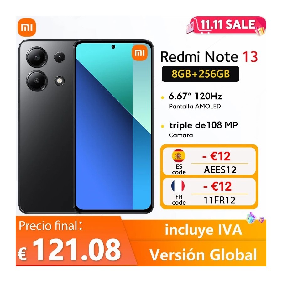 Xiaomi Redmi Note 13 4G 8GB RAM 256GB ROM Pantalla FHD+AMOLED de 120HZ