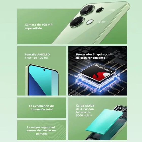 Xiaomi Redmi Note 13 4G 8GB RAM 256GB ROM Pantalla FHD+AMOLED de 120HZ
