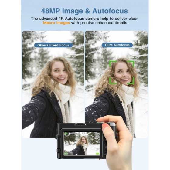Cámara Digital 4K para fotografía y vídeo, autoenfoque, antivibración,