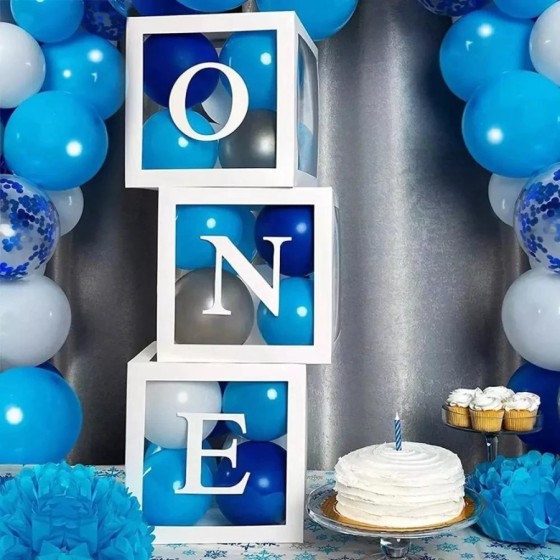 Cajas de globos de primer cumpleaños para decoraciones de fiesta, bloq