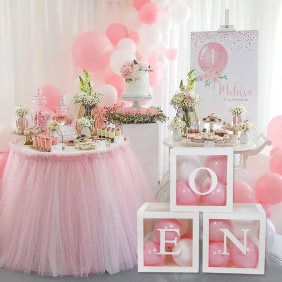 Cajas de globos de primer cumpleaños para decoraciones de fiesta, bloq