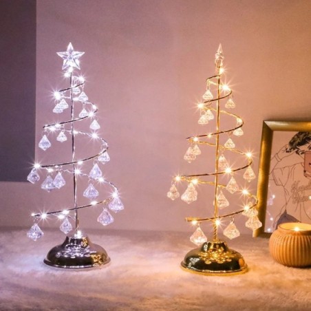 Lámpara LED de mesa de árbol de Navidad con batería, decoración de escritorio de cristal moderna, luz para dormitorio, sala de e