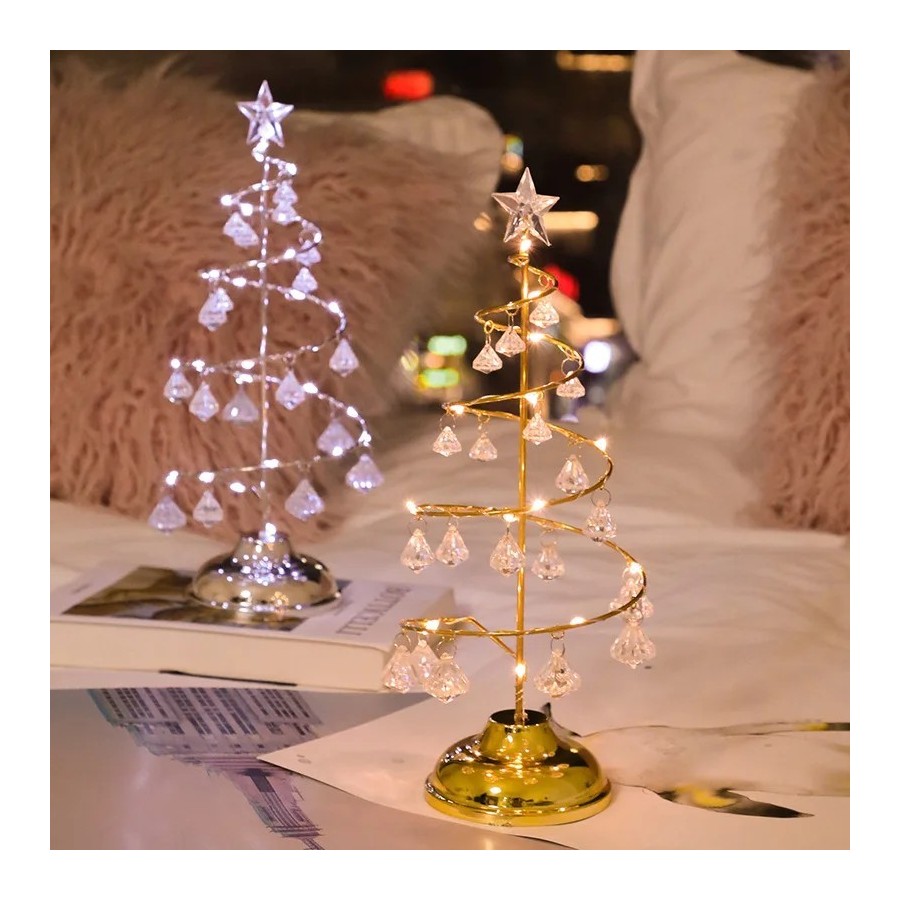 Lámpara LED de mesa de árbol de Navidad con batería, decoración de esc