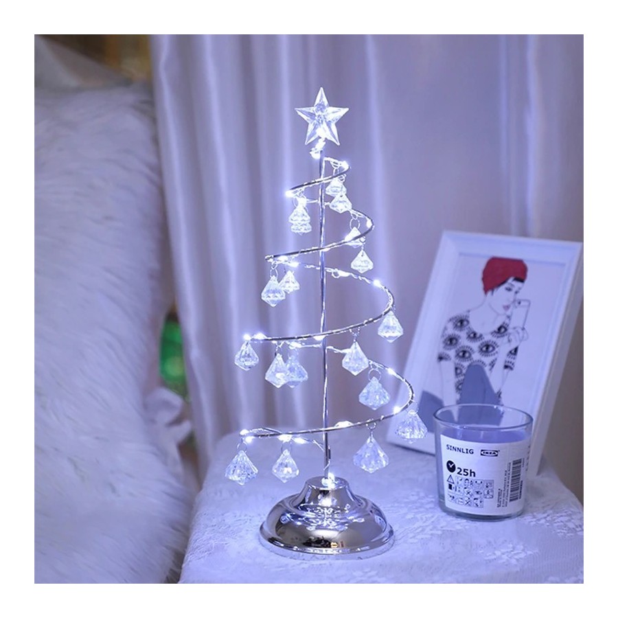 Lámpara LED de mesa de árbol de Navidad con batería, decoración de esc