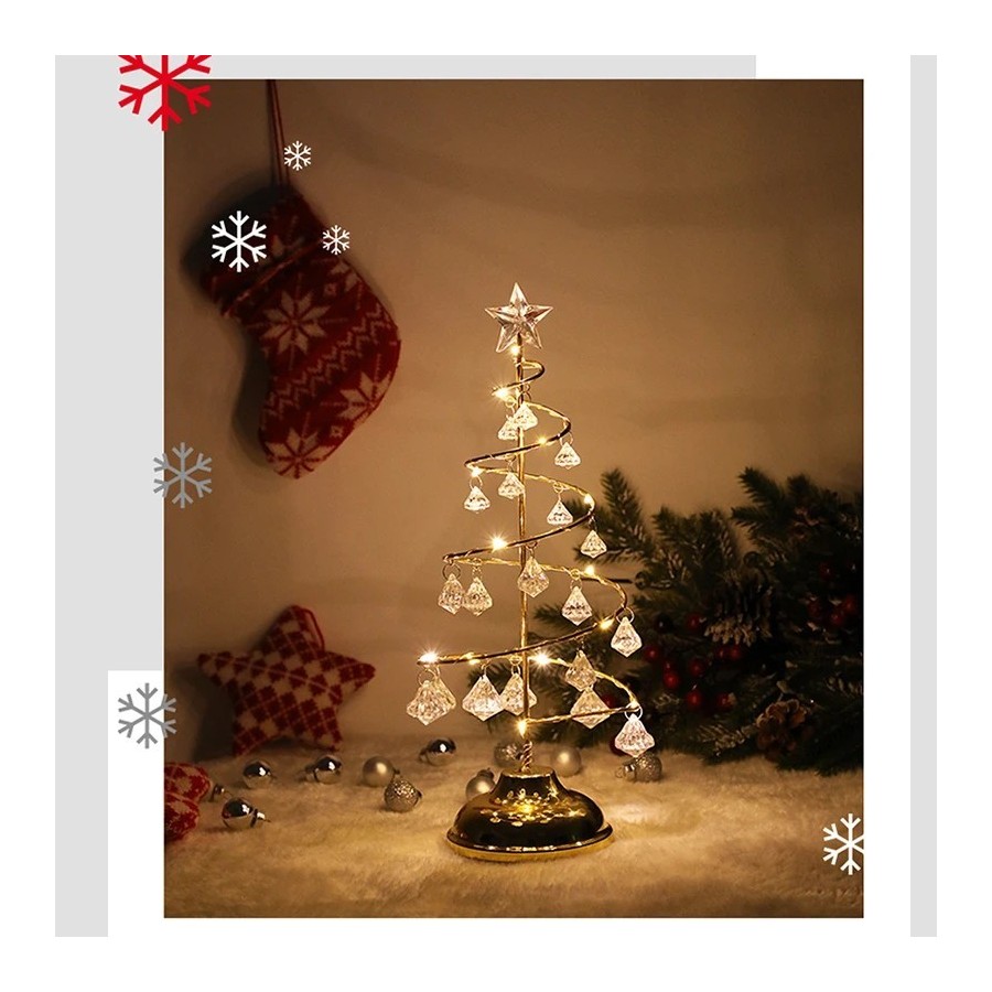 Lámpara LED de mesa de árbol de Navidad con batería, decoración de esc