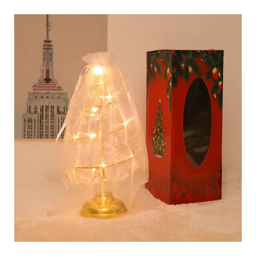 Lámpara LED de mesa de árbol de Navidad con batería, decoración de esc