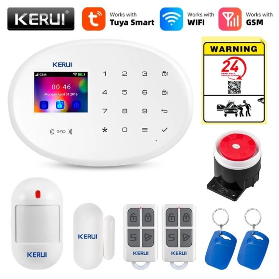 KERUI Tuya WIFI inteligente sistema de alarma GSM funciona con Alexa s