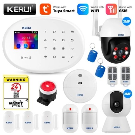 KERUI Tuya WIFI inteligente sistema de alarma GSM funciona con Alexa seguridad del hogar inalámbrico 433Mhz alarma antirrobo Det