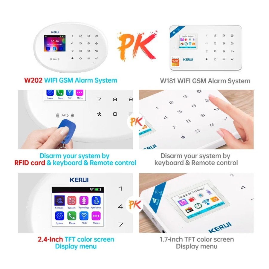 KERUI Tuya WIFI inteligente sistema de alarma GSM funciona con Alexa s
