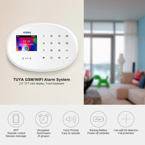 KERUI Tuya WIFI inteligente sistema de alarma GSM funciona con Alexa s