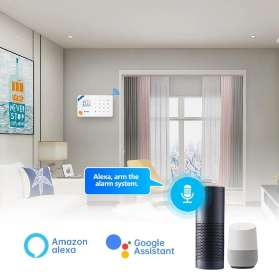KERUI Tuya WIFI inteligente sistema de alarma GSM funciona con Alexa s
