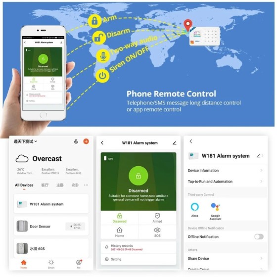 KERUI Tuya WIFI inteligente sistema de alarma GSM funciona con Alexa s