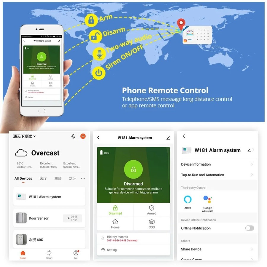 KERUI Tuya WIFI inteligente sistema de alarma GSM funciona con Alexa s