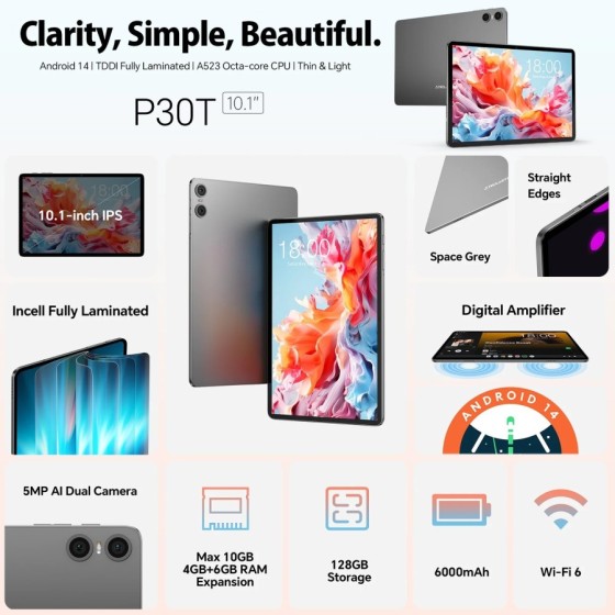 Tableta Teclast P30T Android 14, 10,1 pulgadas, Max 10GB RAM, 128GB RO Tableta Teclast P30T Android 14, 10,1 pulgadas, Max 10GB RAM, 128GB RO