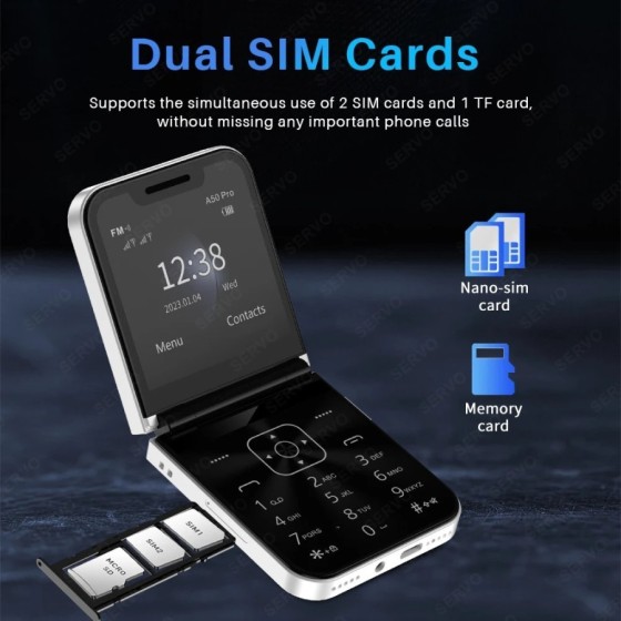 SERVO A50 Pro teléfono plegable, Tarjeta SIM Dual, GSM, antorcha eléct