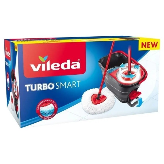 VILEDA Cubo Turbo Smart Set Cubo con pedal palo de 3 piezas y fregona VILEDA Cubo Turbo Smart Set Cubo con pedal palo de 3 piezas y fregona