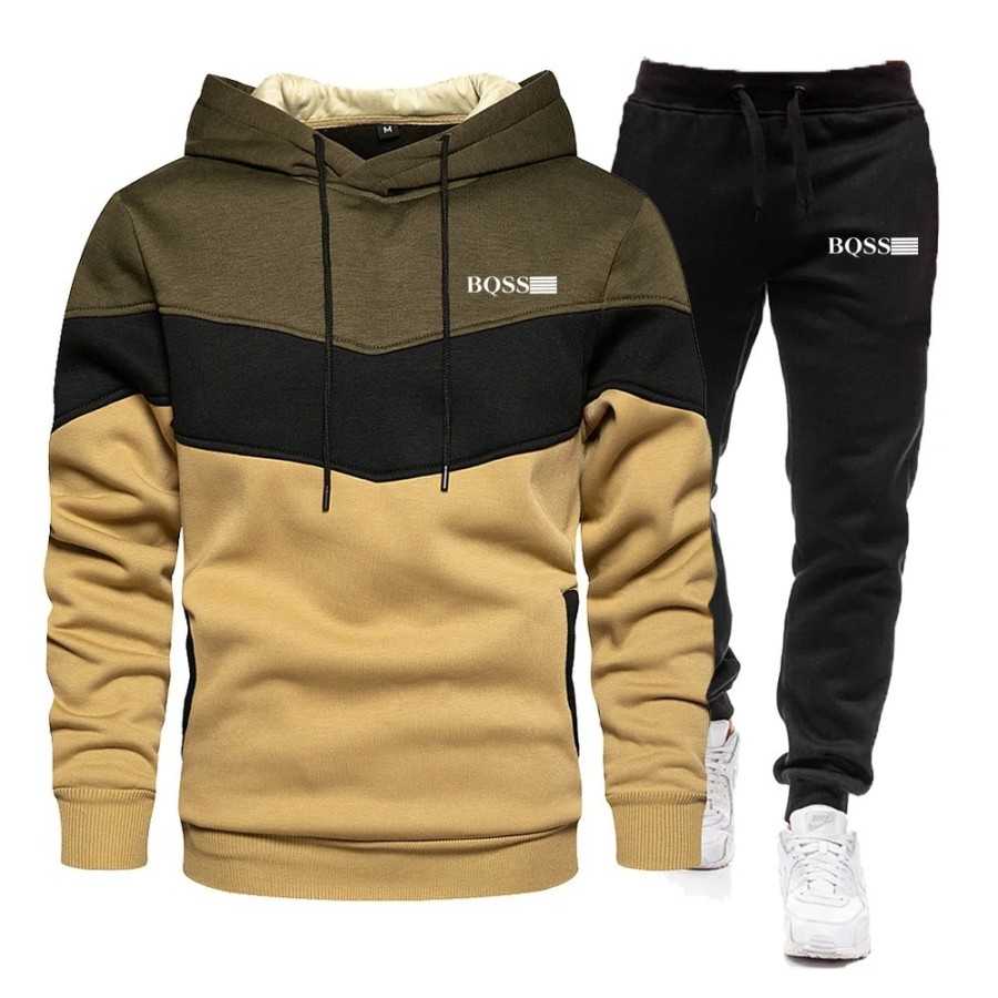 Conjunto de dos piezas para hombre, Sudadera con capucha y cremallera,