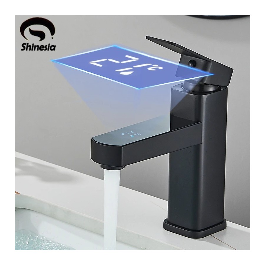 Shinesia grifo de baño para lavabo, mezclador de temperatura Digital L