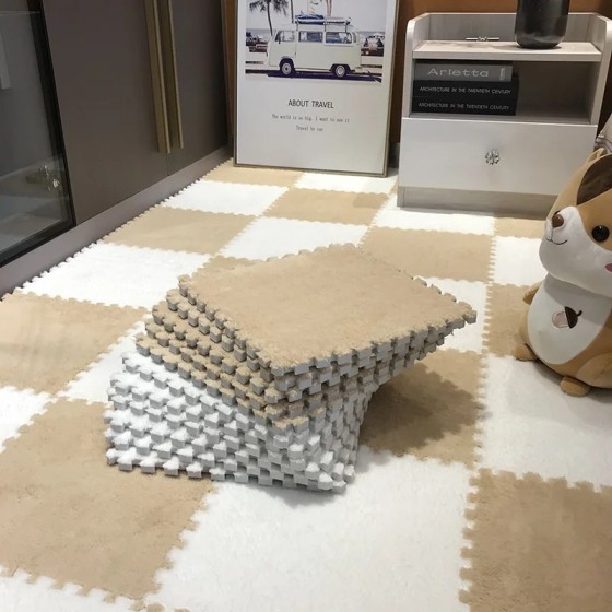 Alfombra de juego de felpa suave para bebé, Alfombra de espuma EVA par