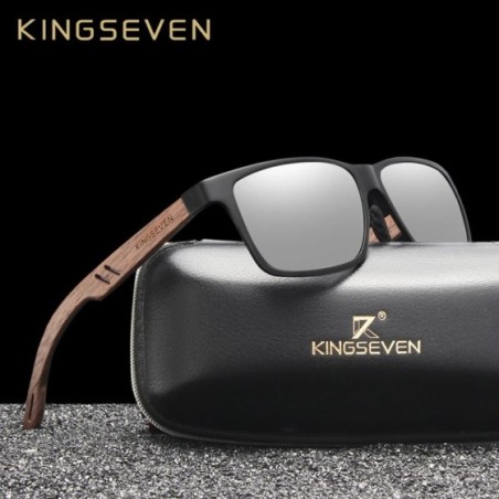 KINGSEVEN-Gafas de sol para hombre hechas a mano, diseño de aluminio + nogal, gafas polarizadas