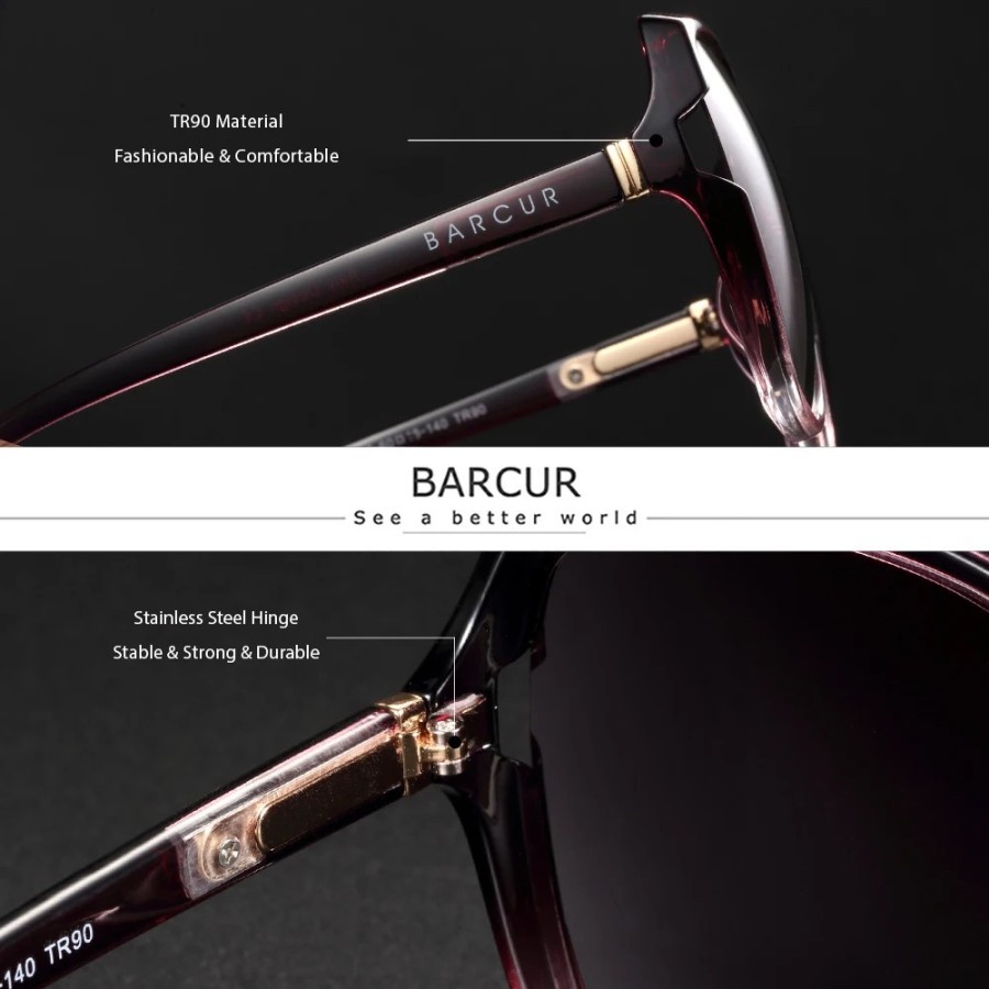 BARCUR gafas de sol TR90 de gran tamaño para mujer, gafas de sol polar