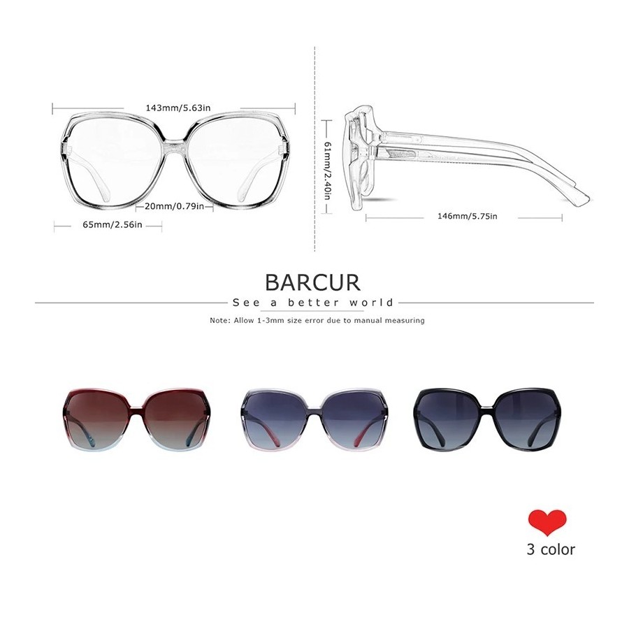 BARCUR gafas de sol TR90 de gran tamaño para mujer, gafas de sol polar