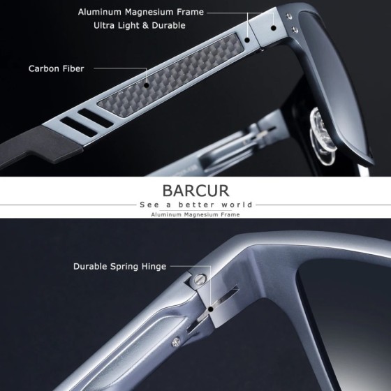 BARCUR-gafas De Sol cuadradas De aluminio y magnesio para hombre y muj