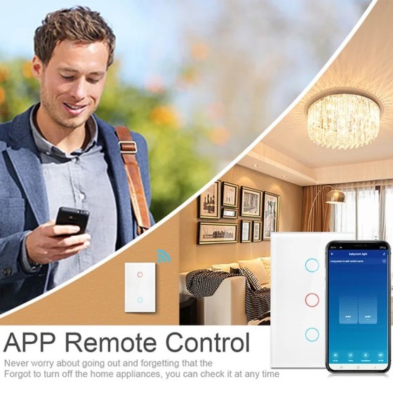 Interruptor inteligente con WiFi para pared, dispositivo inalámbrico c