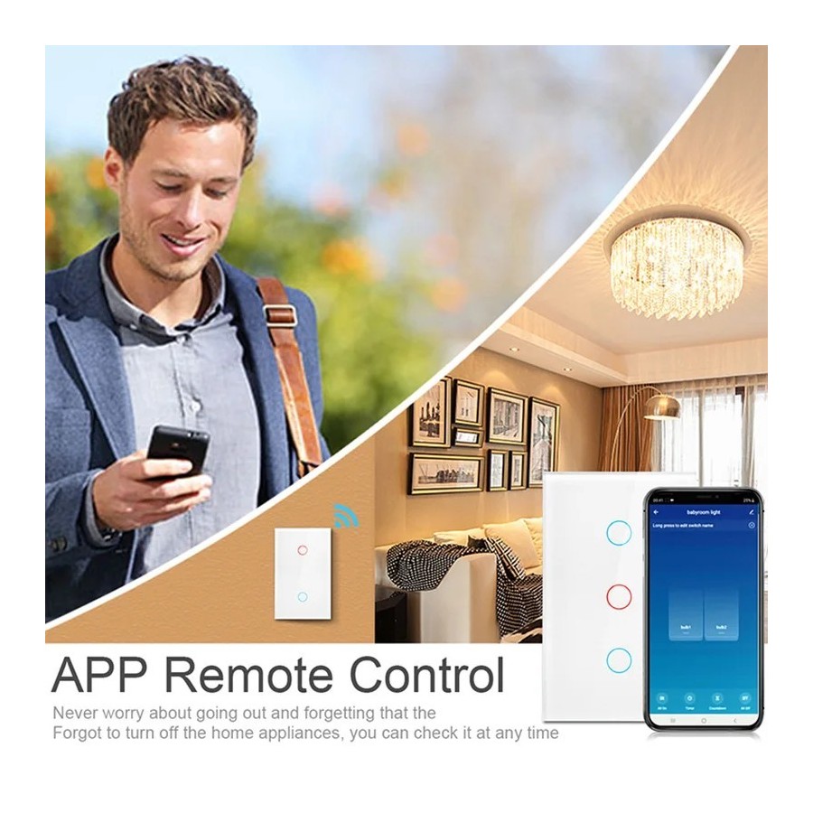 Interruptor inteligente con WiFi para pared, dispositivo inalámbrico c