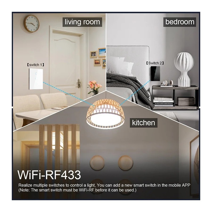 Interruptor inteligente con WiFi para pared, dispositivo inalámbrico c