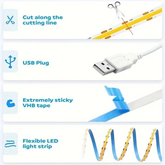 Tira de luces LED COB inteligente, cinta Flexible de Luz lineal con Se